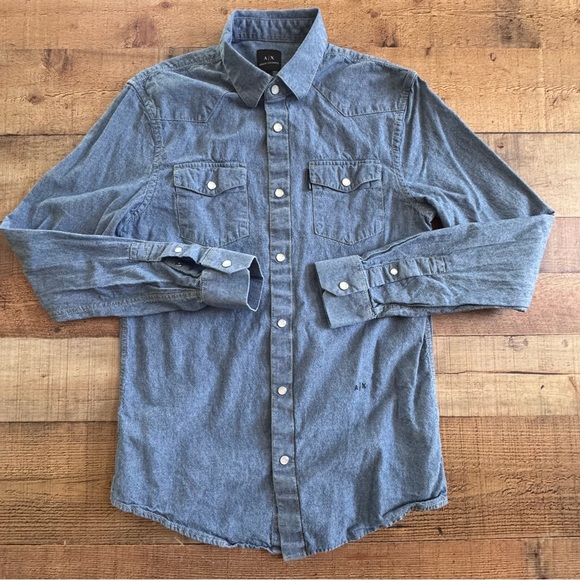 A/X Armani Exchange Denim Snap Button Long Sleeve Western Shirt Slim SMALL - Picture 1 of 7